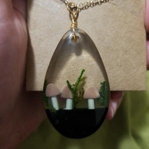 Mushroom and moss necklace in resin